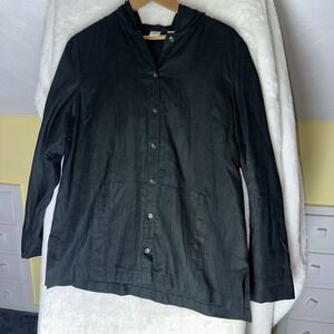 Real Clothes Linen Lagenlook Button Up Beach Shirt Hooded Abalone Buttons Boho 6